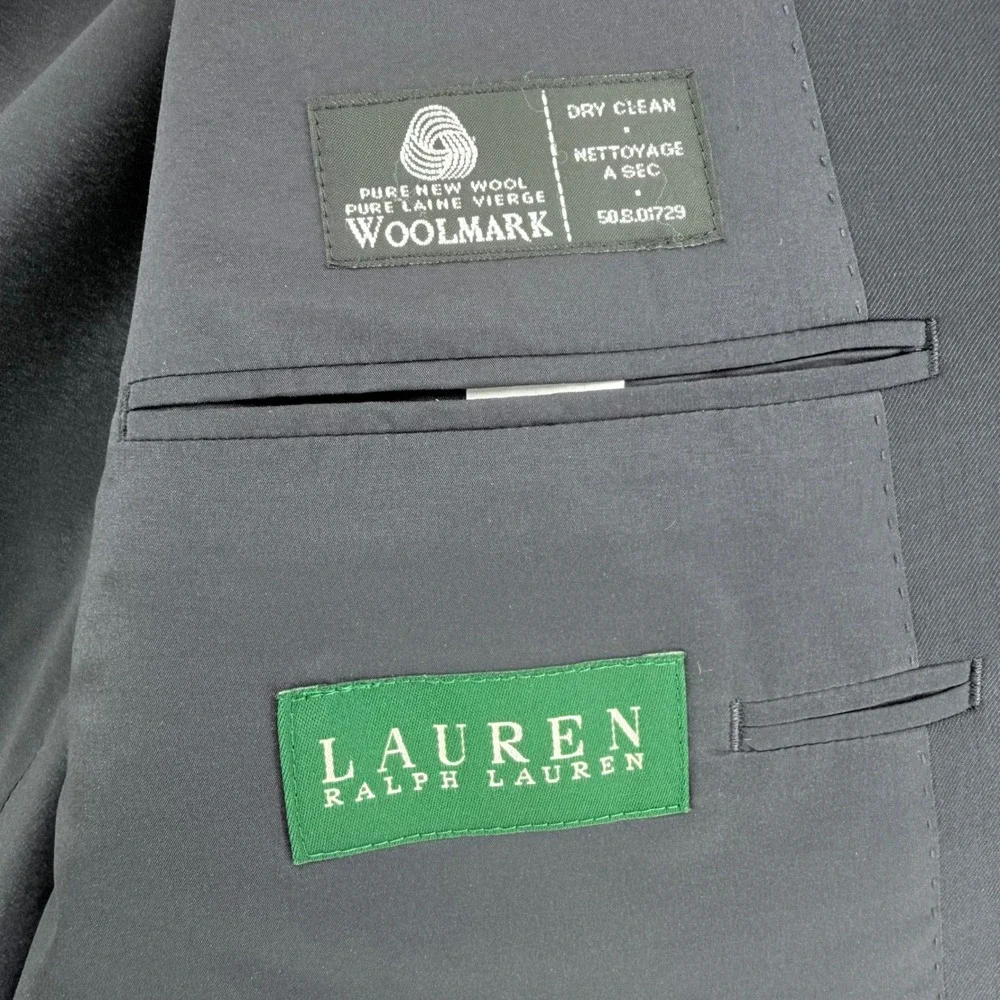 Lauren Ralph Lauren Blazer 44R Navy Blue Wool Gold Crest Button Sport Coat Mens